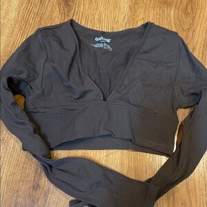 Garage Brown Ribbed V-Neck Crop Top